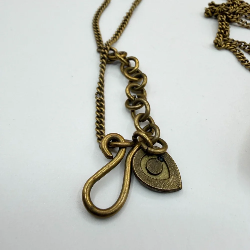 Antique Gold Tone Double Teardrop Pendant Long Chain Statement Necklace Gift